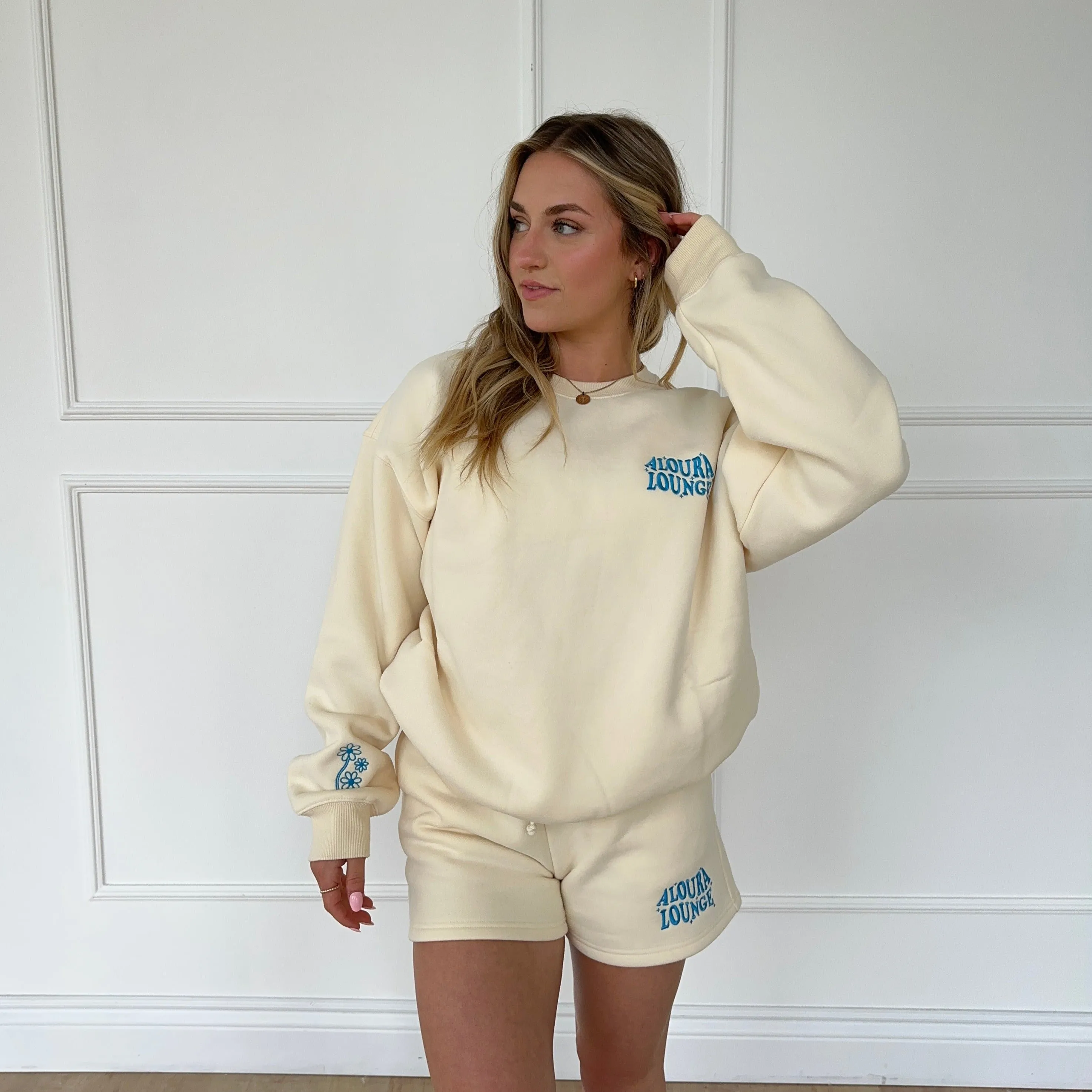 buttercream blue "you're needed in this world" ultra cozy crewneck sold by Aloura Lounge product image thumbnail 4