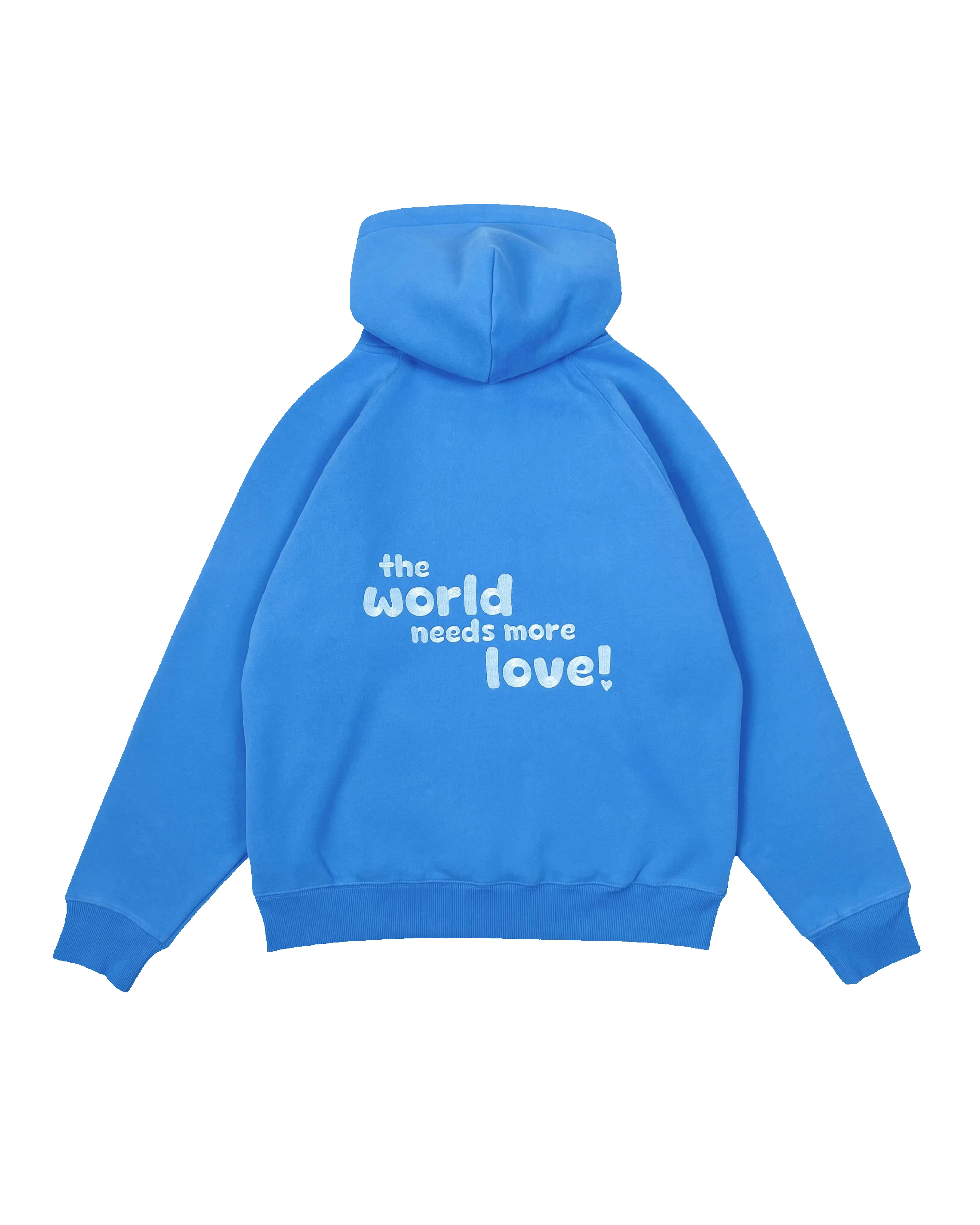 breezy blue "the world needs more love" ultra cozy hoodie sold by Aloura Lounge