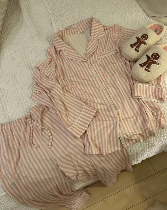 pink stripe pj set sold by Aloura Lounge