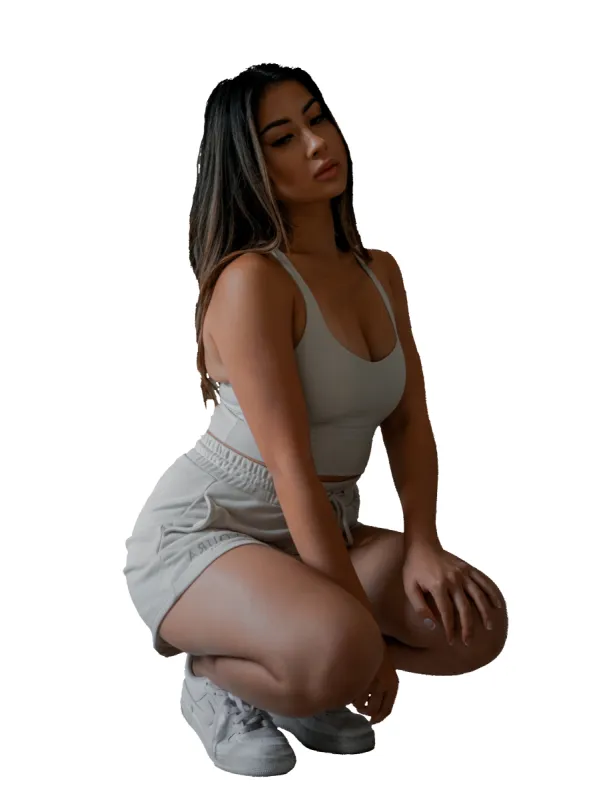 off-duty sports bra sand beige sold by Aloura Lounge