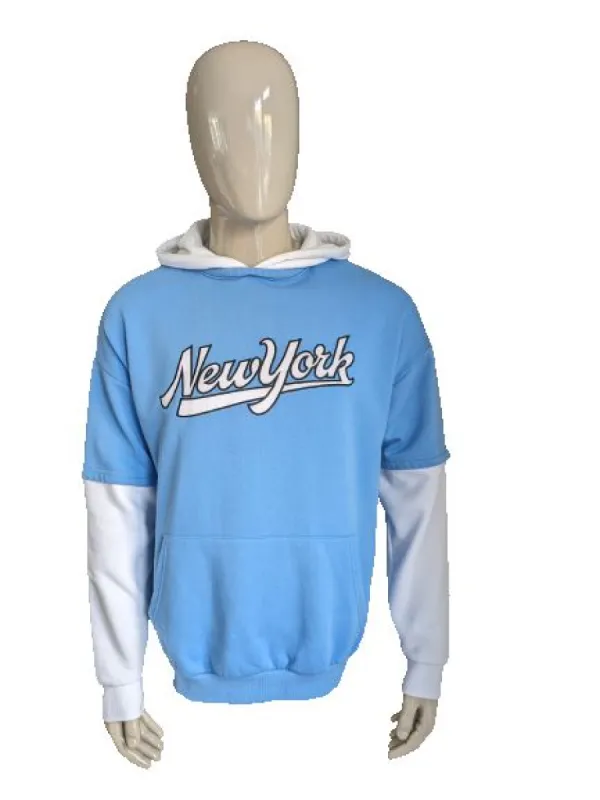 FSBN Hoodie. Blauw Wit "New York". Maat M. Oversized Fit. sold by EcoGents