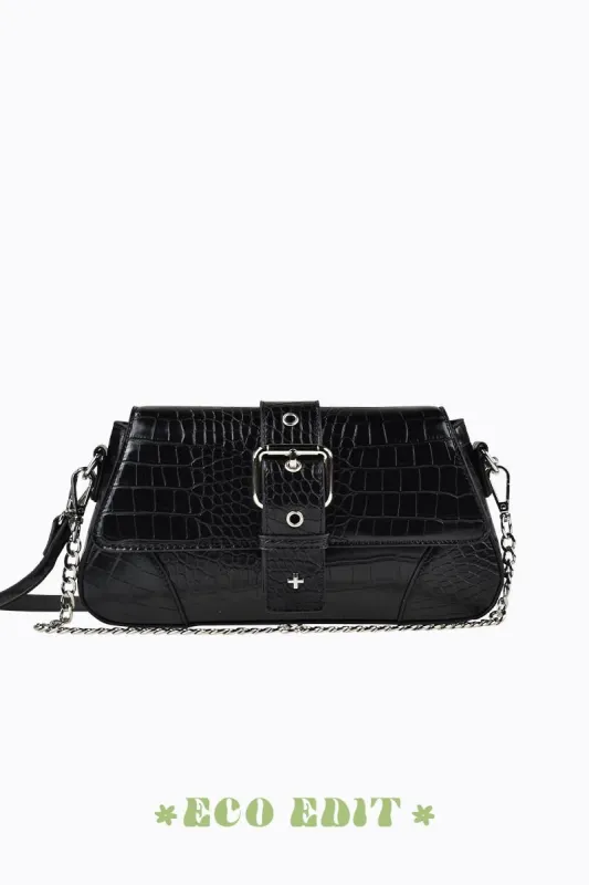 Maddy - Black Croc Silver sold by PETA AND JAIN