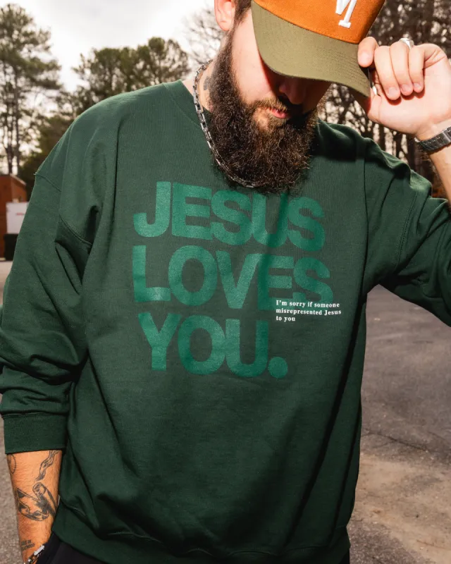 Forest Green Monochrome Crew sold by Jesus Loves You