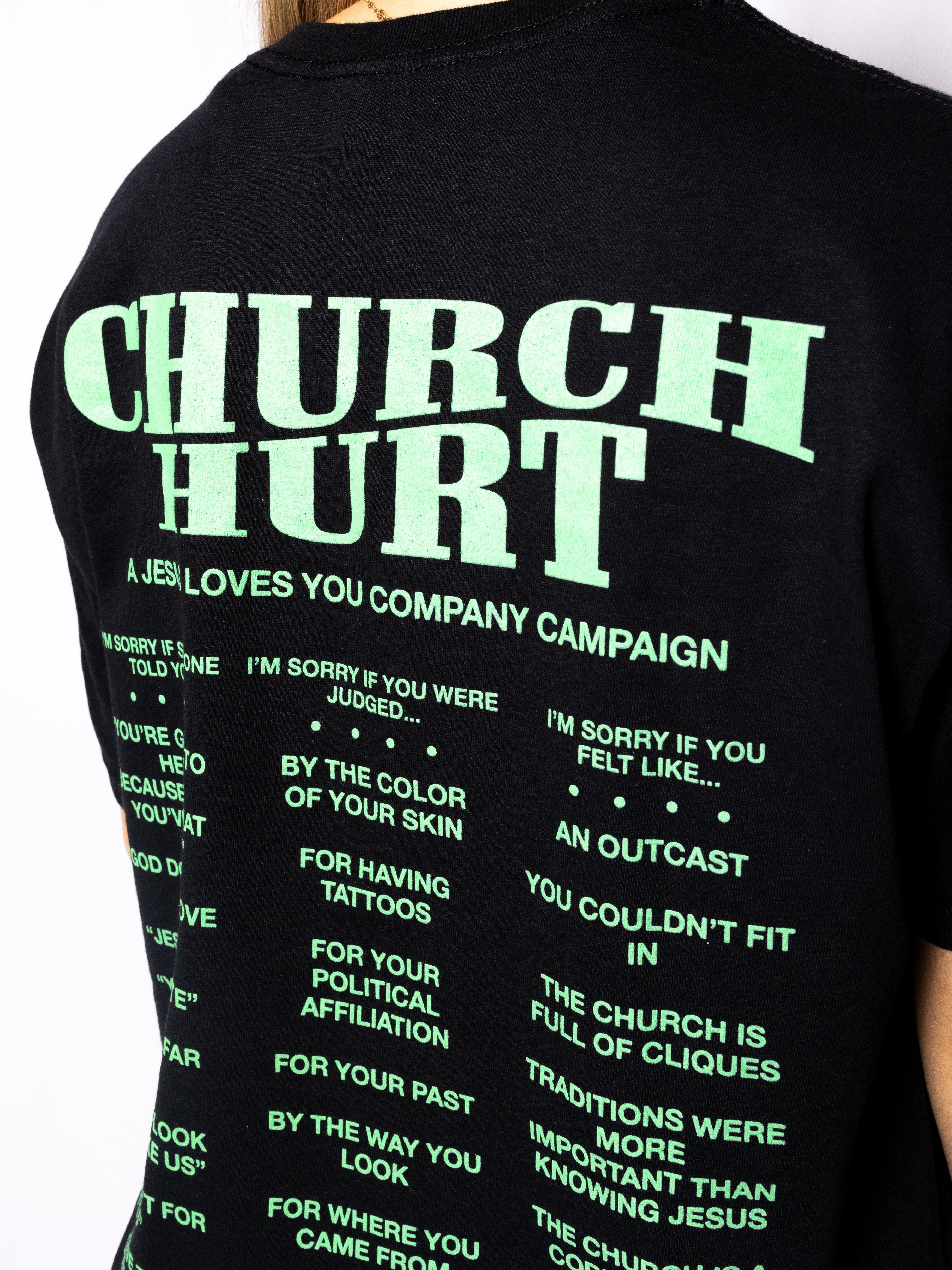 "Church Hurt" Statement Tee || Black/Seafoam Green sold by Jesus Loves You product image thumbnail 3