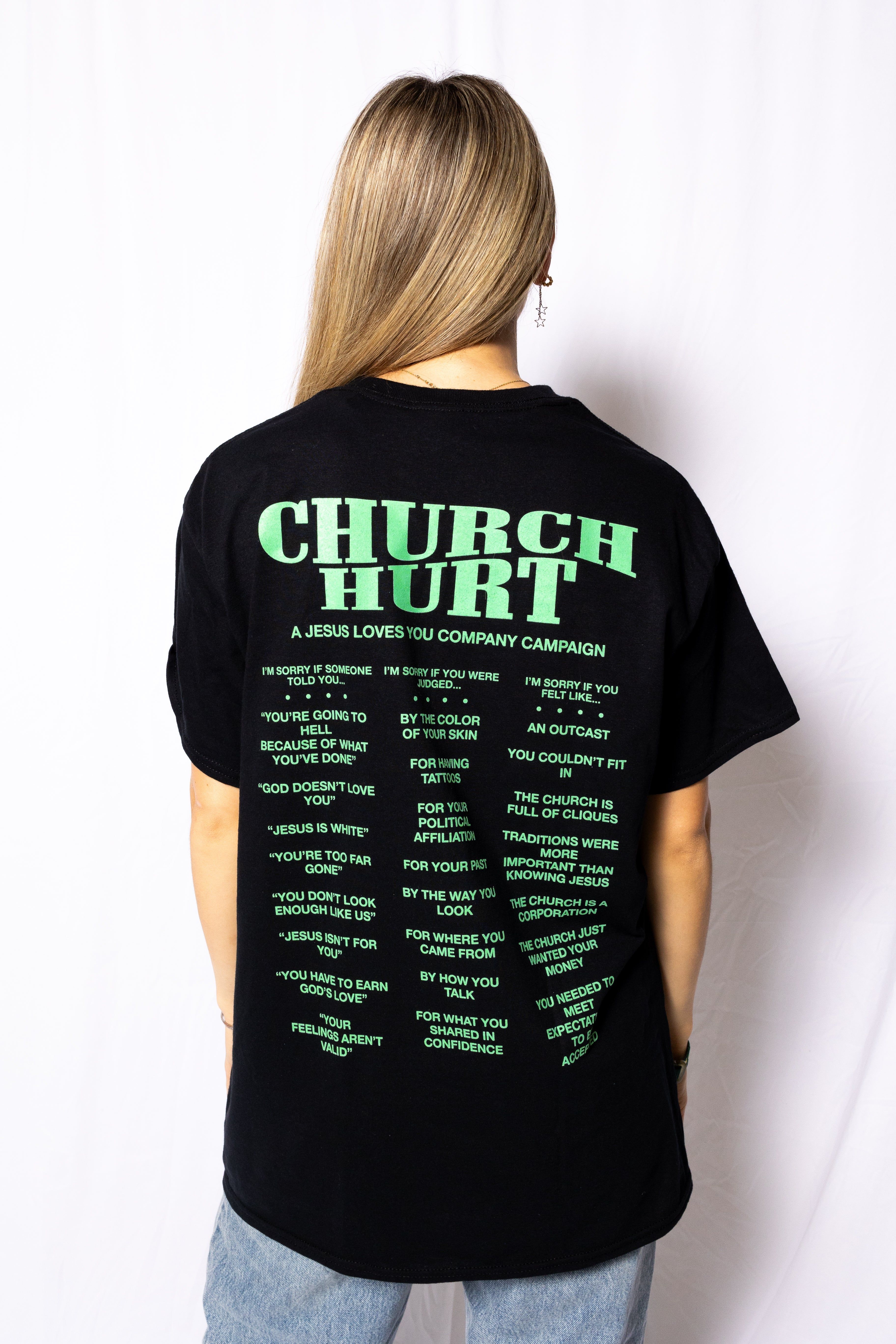 "Church Hurt" Statement Tee || Black/Seafoam Green sold by Jesus Loves You product image thumbnail 2