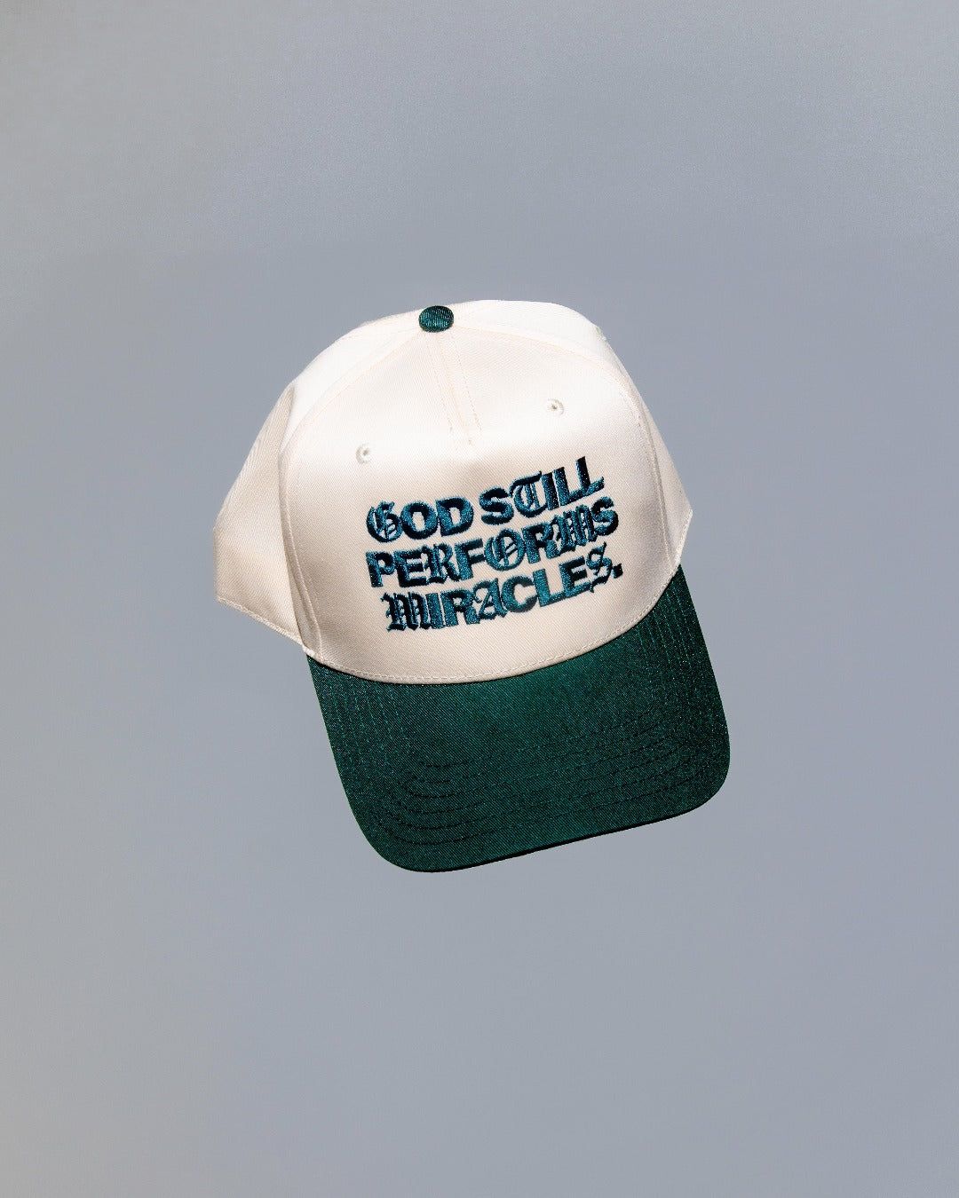 Premium Embroidered "Miracles" Cap || Alpine Green sold by Jesus Loves You