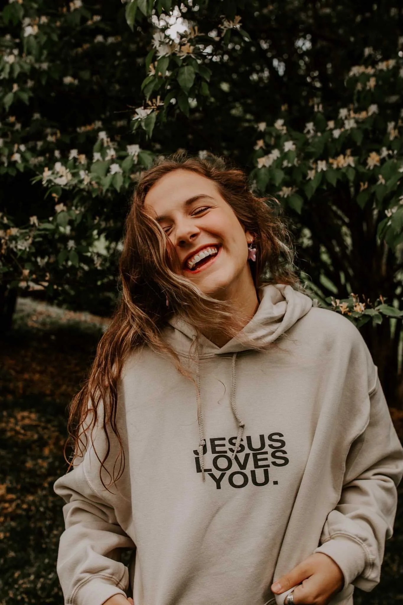 "Check Front" Sand Premium Hoodie sold by Jesus Loves You product image thumbnail 2