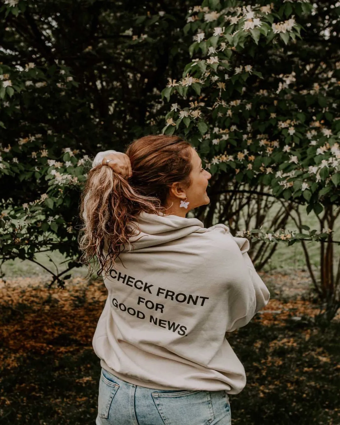 "Check Front" Sand Premium Hoodie sold by Jesus Loves You