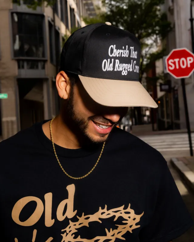 "Old Rugged Cross"  Two-Tone Hat || Black/Tan sold by Jesus Loves You