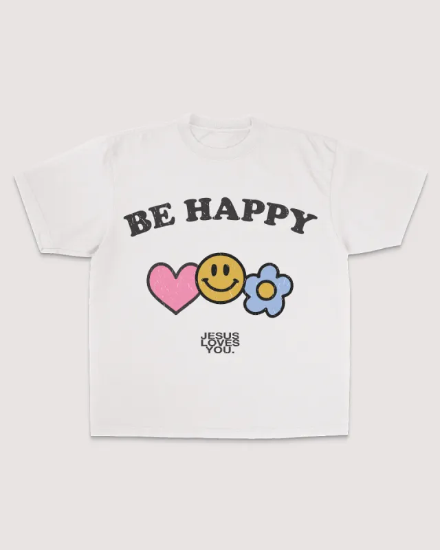 Vintage Textured "Be Happy" Tee sold by Jesus Loves You