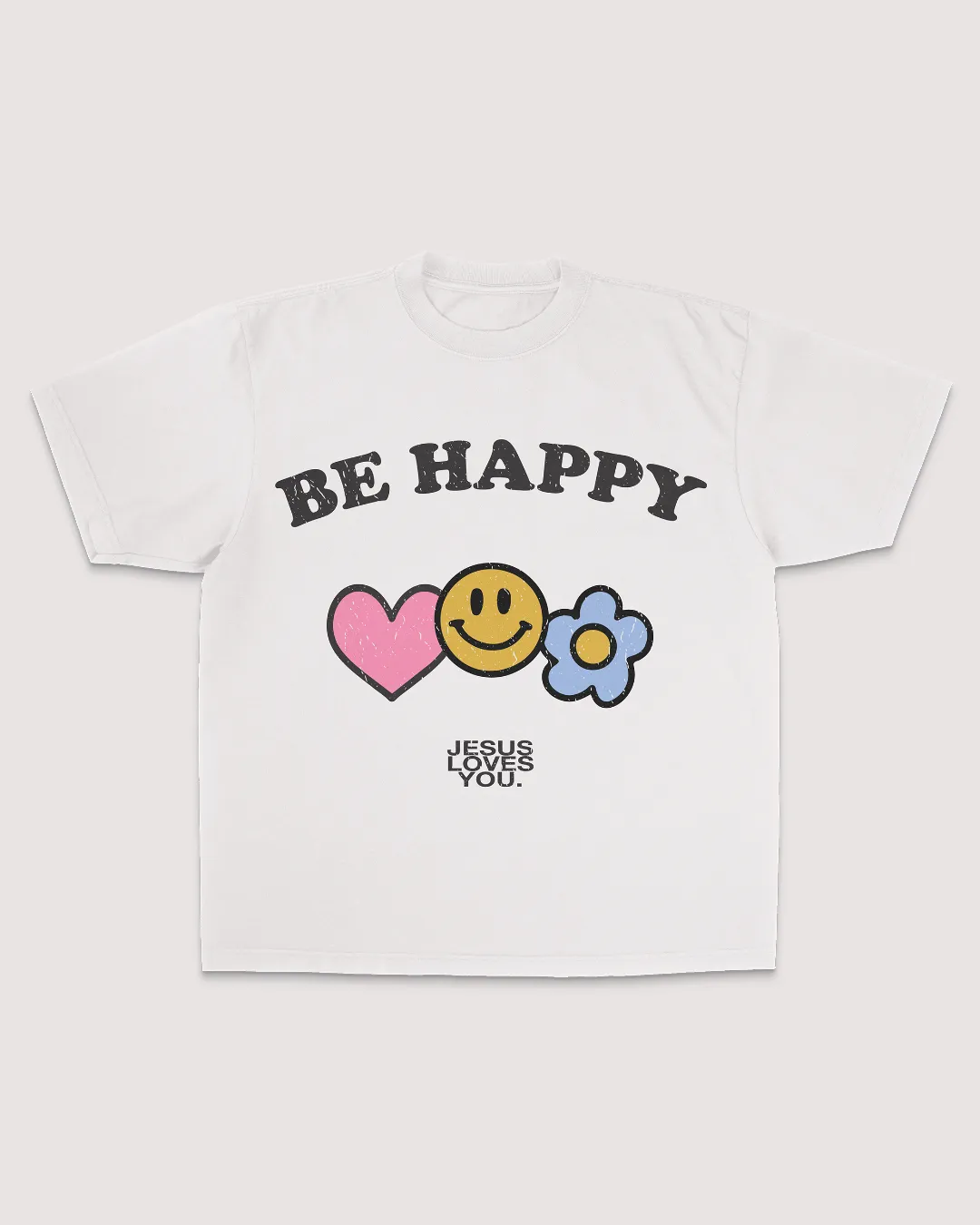 Vintage Textured "Be Happy" Tee sold by Jesus Loves You