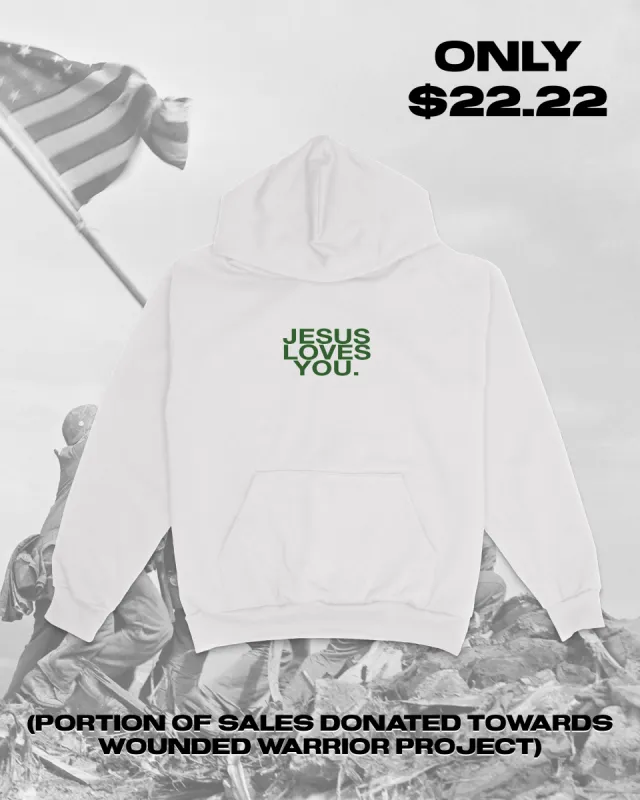 Veteran's Day || Arctic White Logo Hoodie sold by Jesus Loves You