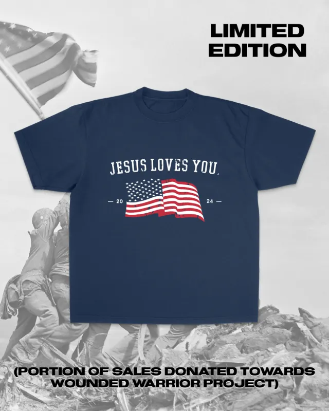 Veteran's Day || Vintage Flag Navy Tee sold by Jesus Loves You