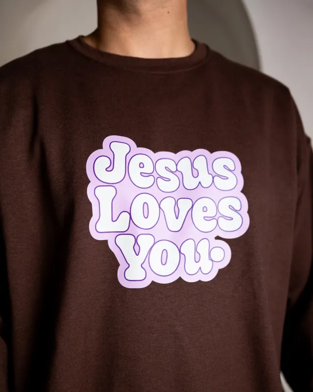 Bubble Logo Crew || Mocha/Pink sold by Jesus Loves You