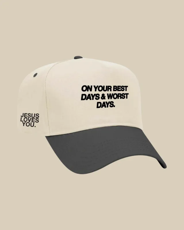 "Best & Worst" Premium Embroidered Hat (Cream/Black) sold by Jesus Loves You