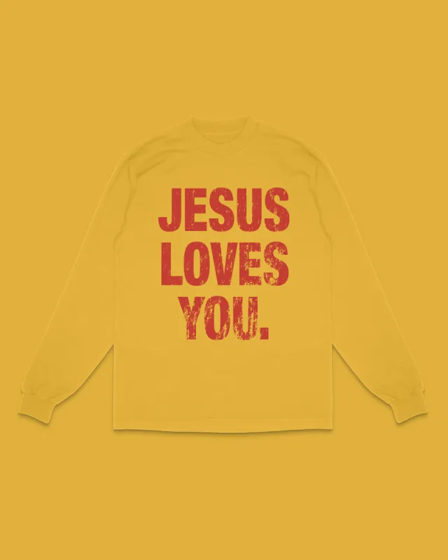 Oversized Distressed Logo Long Sleeve Tee (Burnt Gold) sold by Jesus Loves You