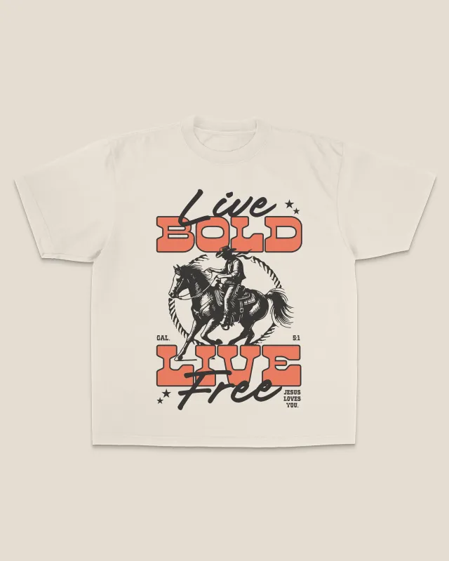 "Live Bold. Live Free" Cowboy Tee sold by Jesus Loves You