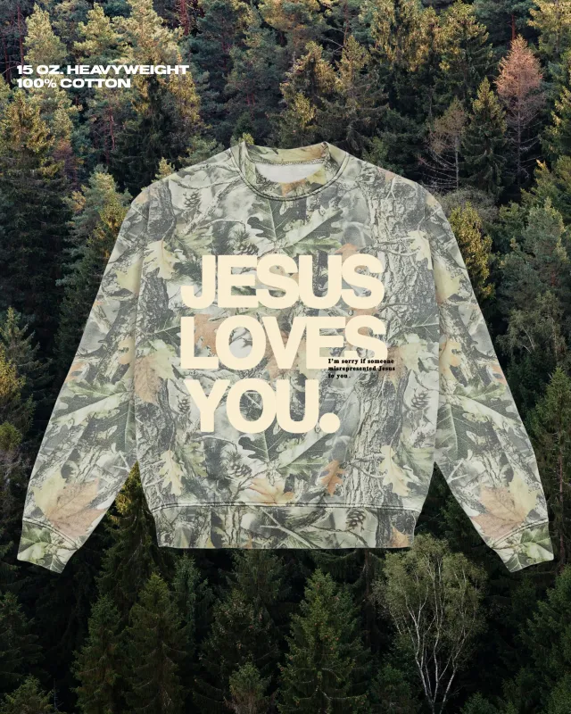 LMTD || 15 Oz. Heavyweight Camo Crew {Pre-Order} sold by Jesus Loves You