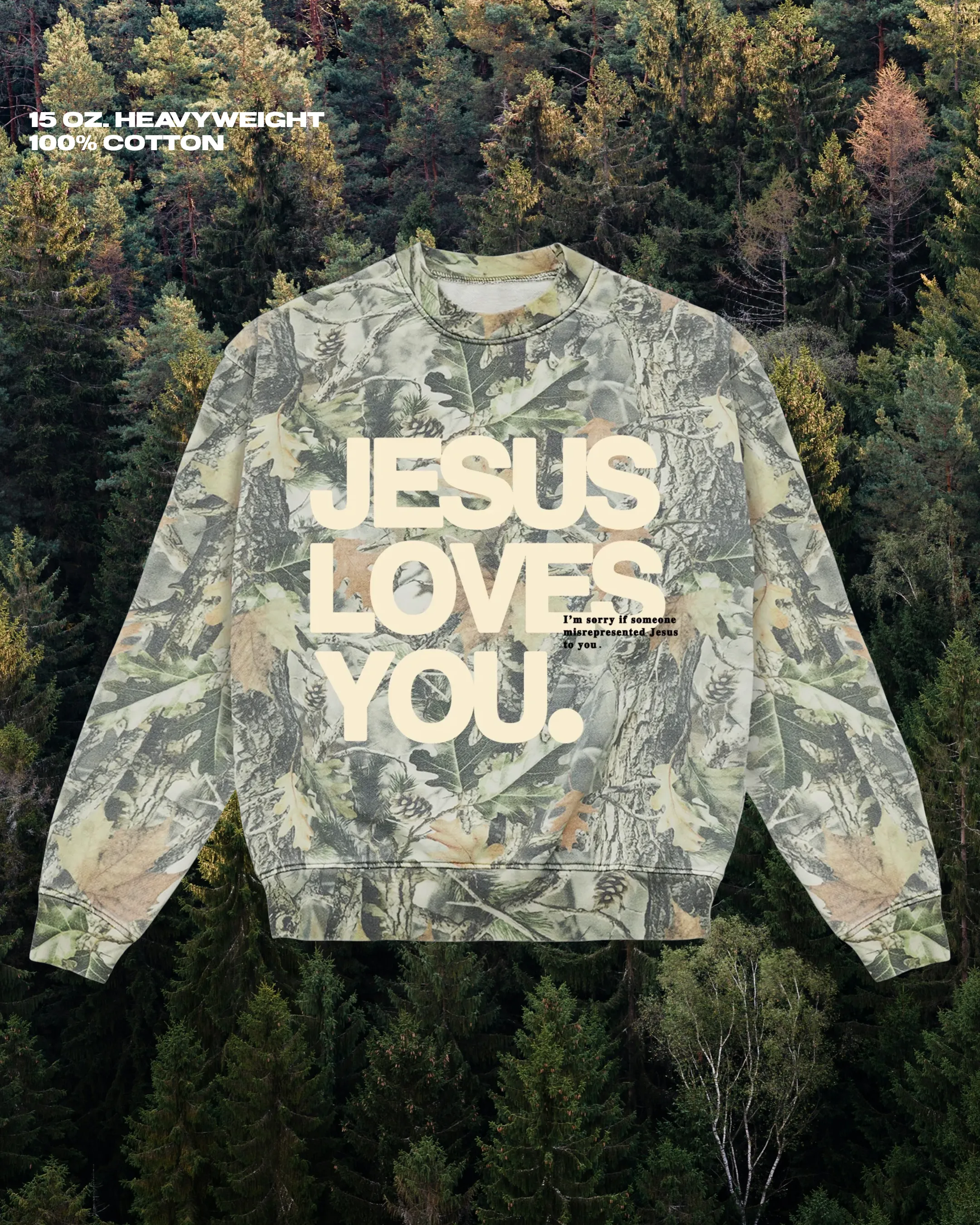LMTD || 15 Oz. Heavyweight Camo Crew {Ready To Ship} sold by Jesus Loves You