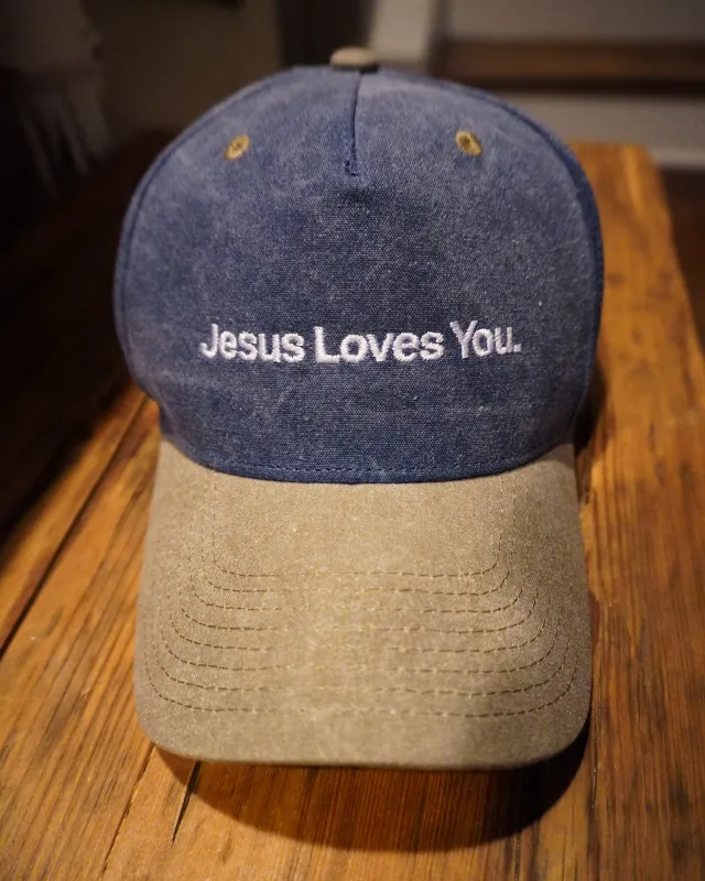 NEW || Stone Washed 5-Panel Snapback || Indigo/Sand sold by Jesus Loves You