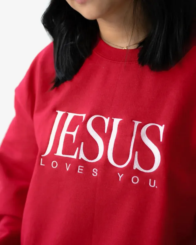 Vintage Embroidered Crew || Cardinal Red sold by Jesus Loves You