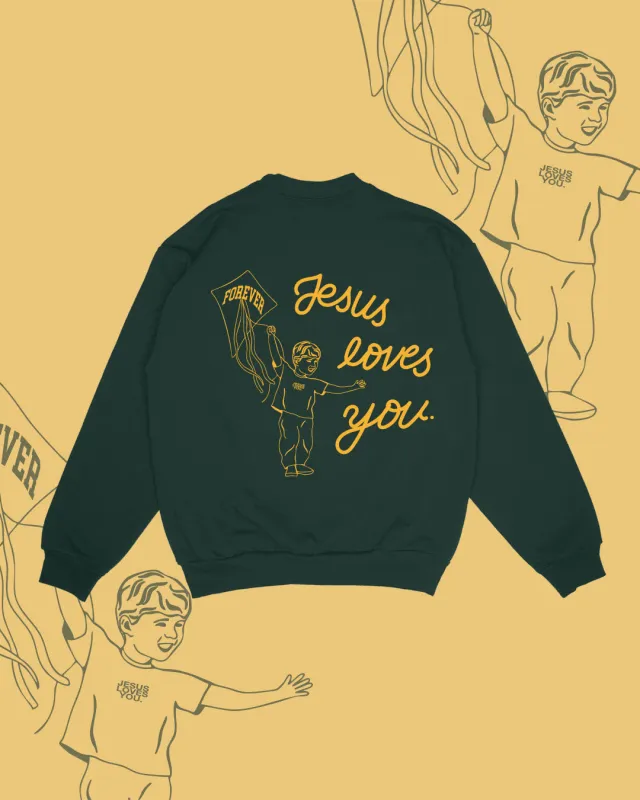 NEW || "Jesus Loves You Forever" Crewneck || Dark Green sold by Jesus Loves You