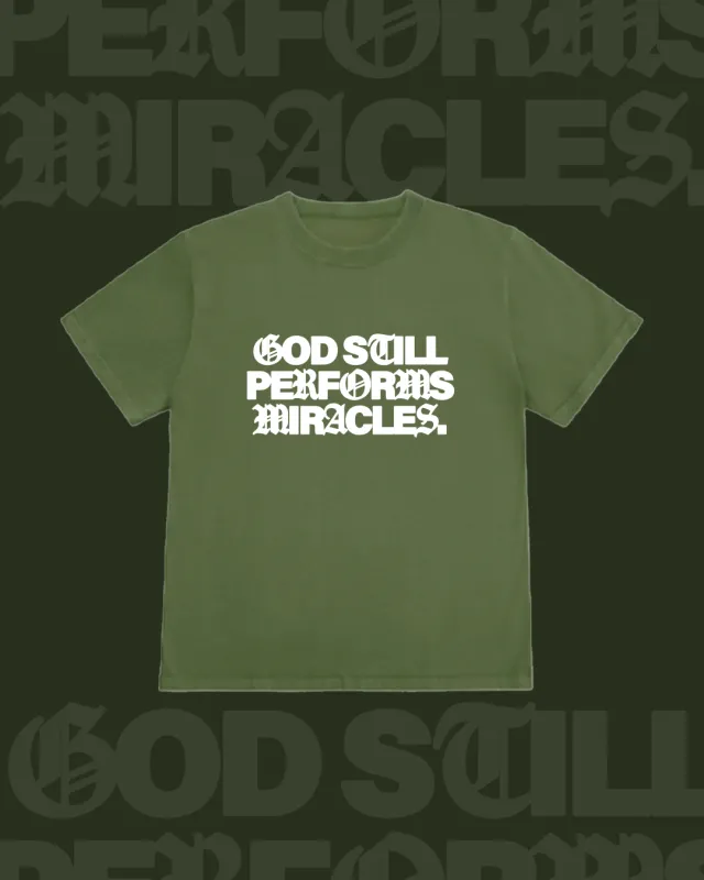 LMTD || "Miracles" 9 Oz. Max Heavyweight Tee || Olive made by Jesus Loves You