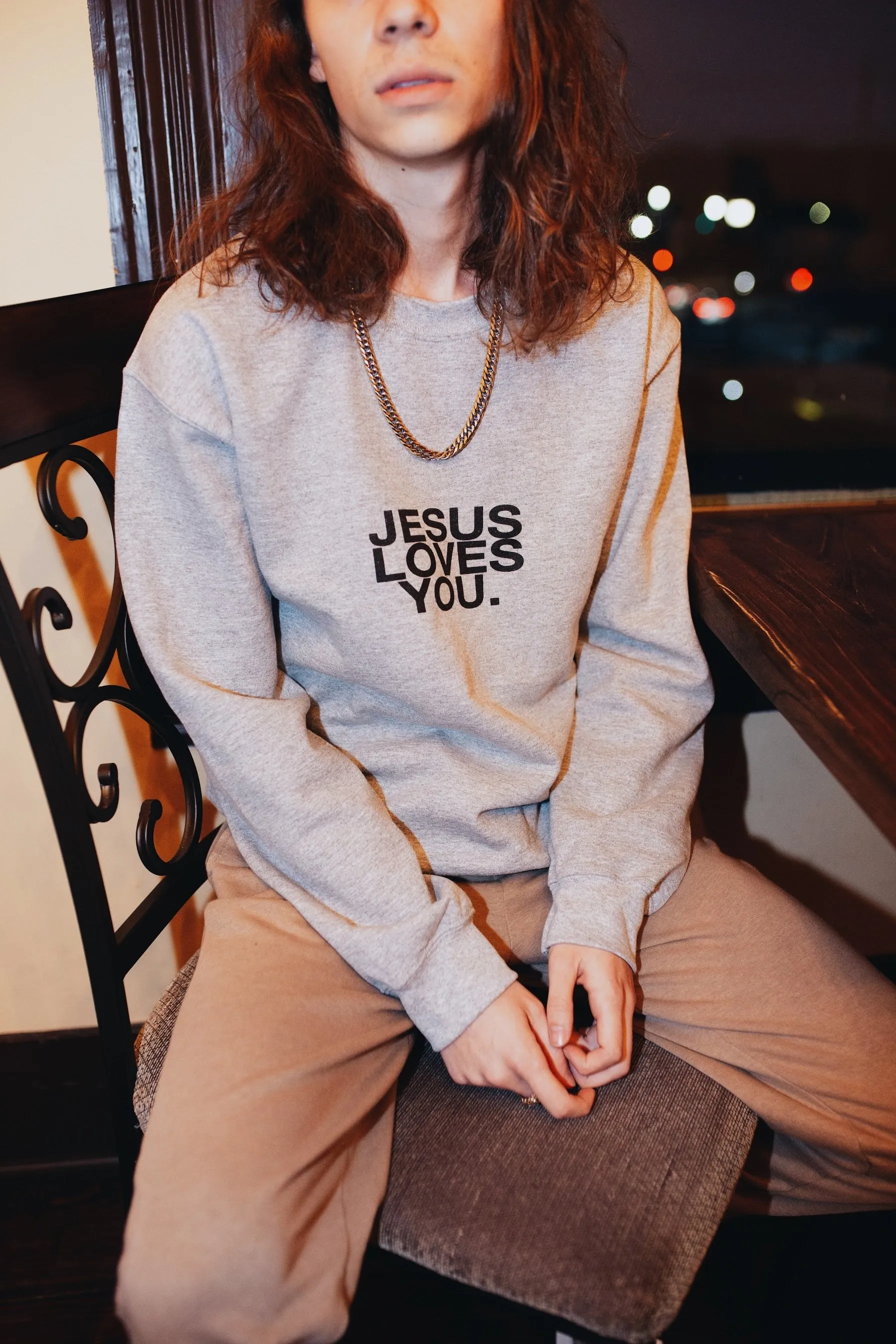 “Check Front” Gray Crewneck Sweatshirt sold by Jesus Loves You product image thumbnail 4