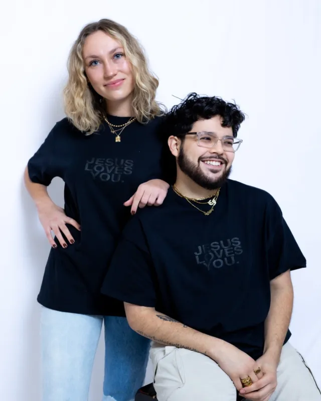 3-D Puff Print Black on Black Logo Tee sold by Jesus Loves You