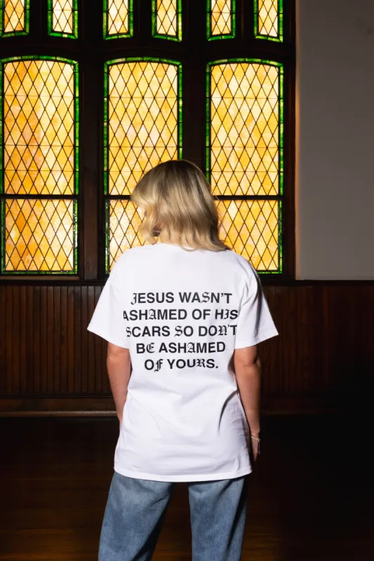 "Jesus Wasn't Ashamed" Tee || White/Black made by Jesus Loves You