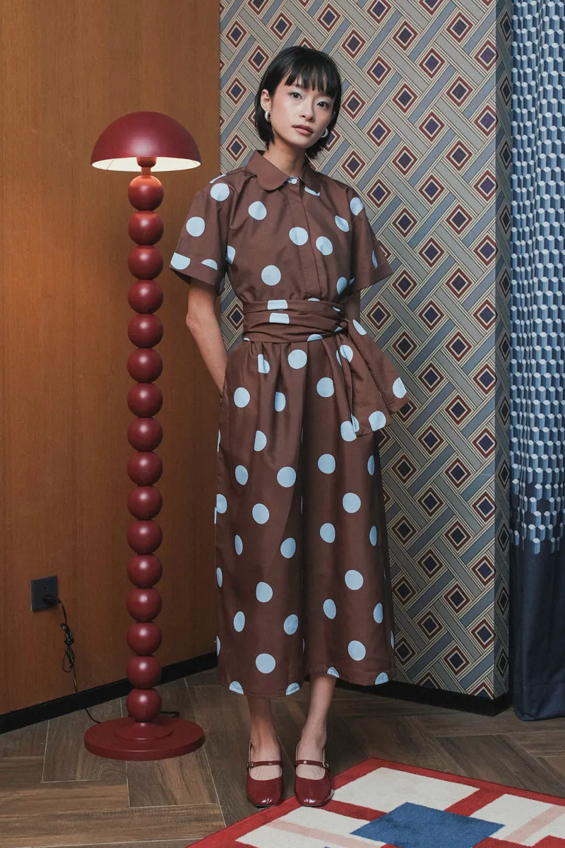 Bella Dress in Brown Blue Polka sold by KYRRA product image thumbnail 4