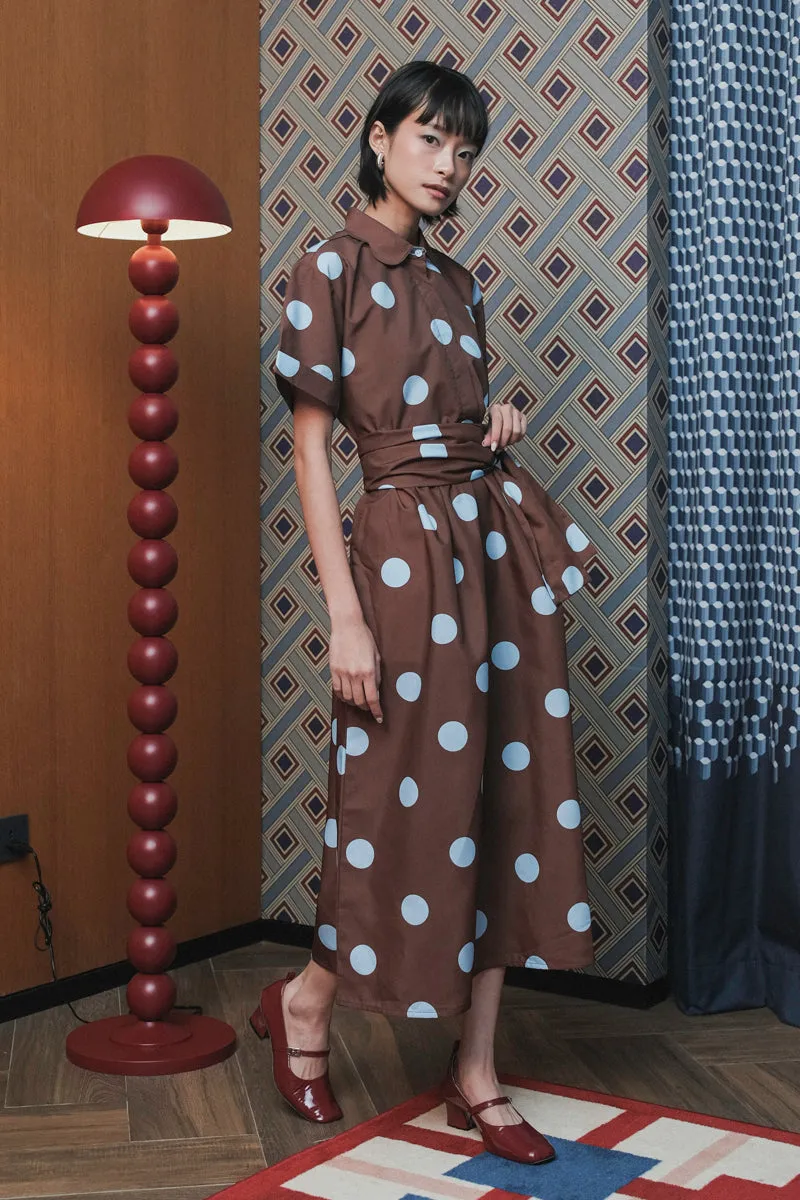 Bella Dress in Brown Blue Polka sold by KYRRA product image thumbnail 3