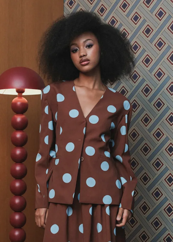 Elle Blazer in Brown Blue Polka made by KYRRA