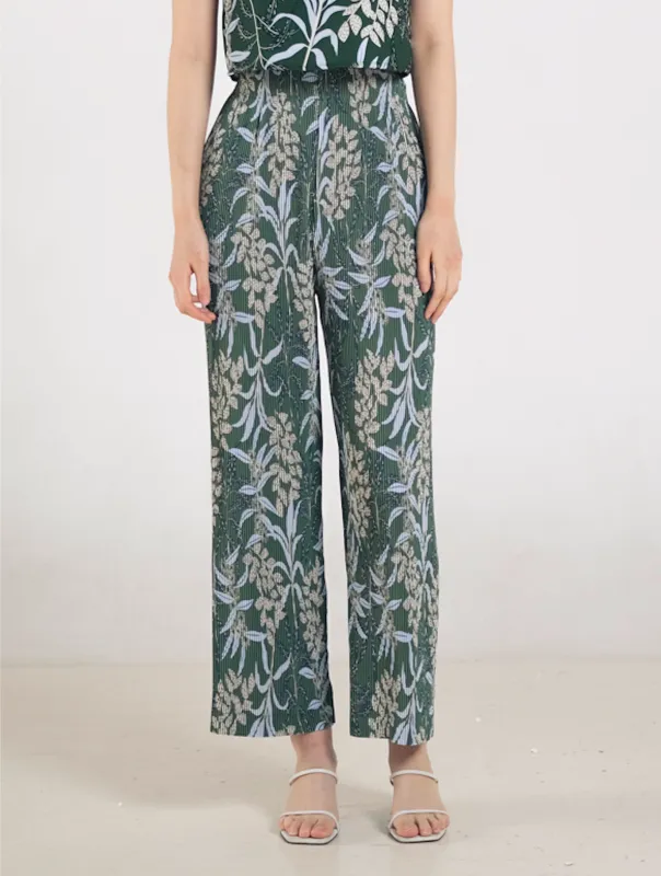 Glen Pleated Pants in Anthurium sold by KYRRA