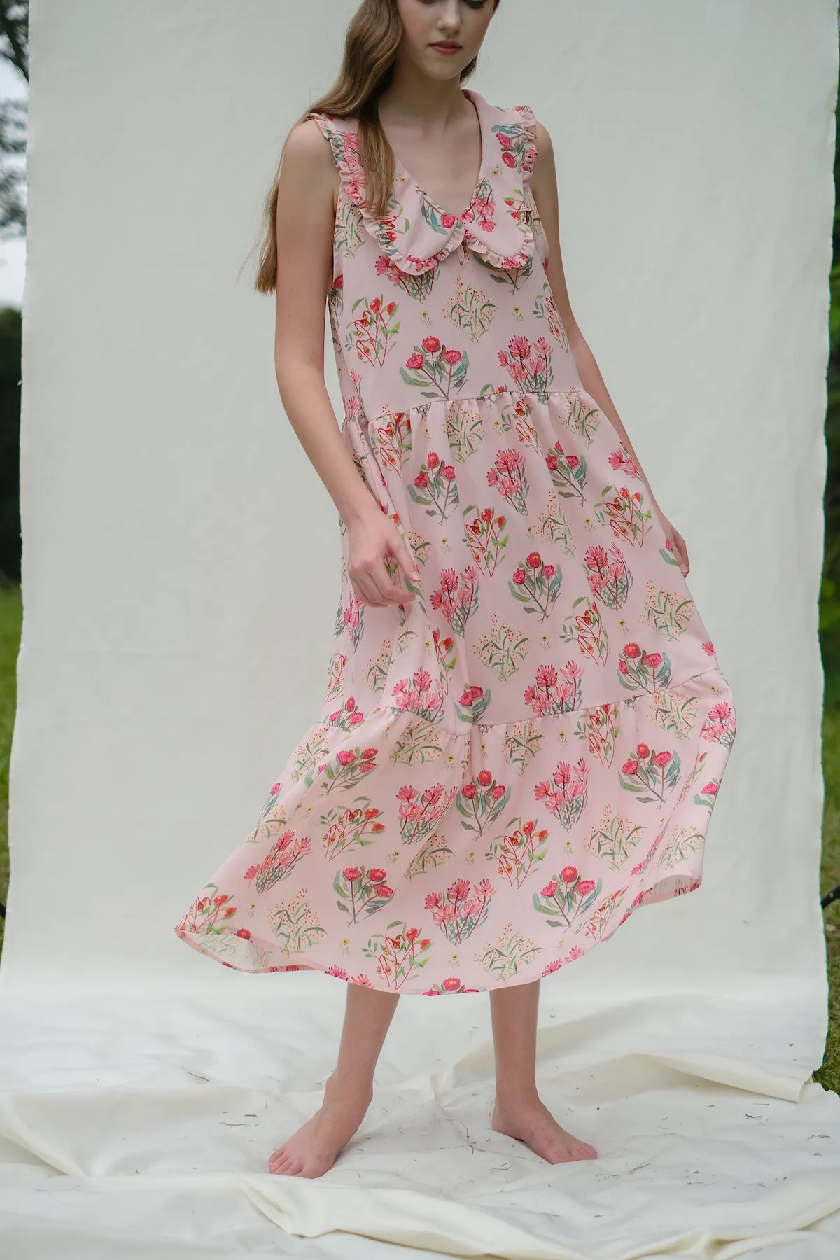 Ava Big Collar Dress in Peony sold by KYRRA