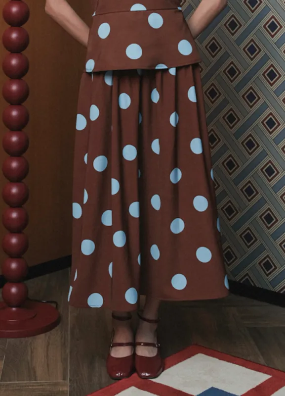 Blair Skirt in Brown Blue Polka sold by KYRRA