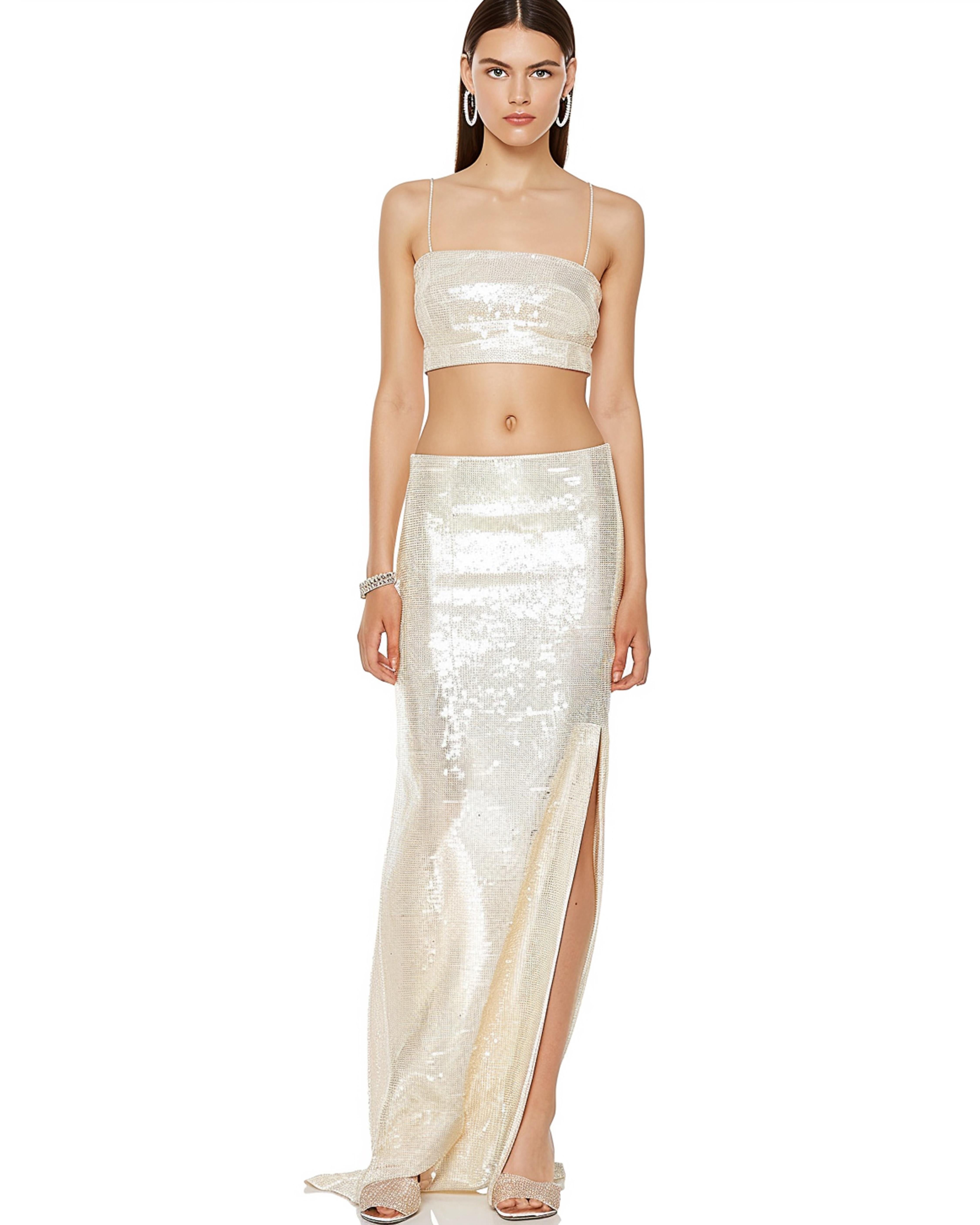 Sequined Long Skirt - Off-White sold by JW PEI
