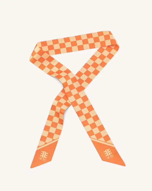 Gradient Checkerboard Faux Silk Twill Scarf - Orange sold by JW PEI