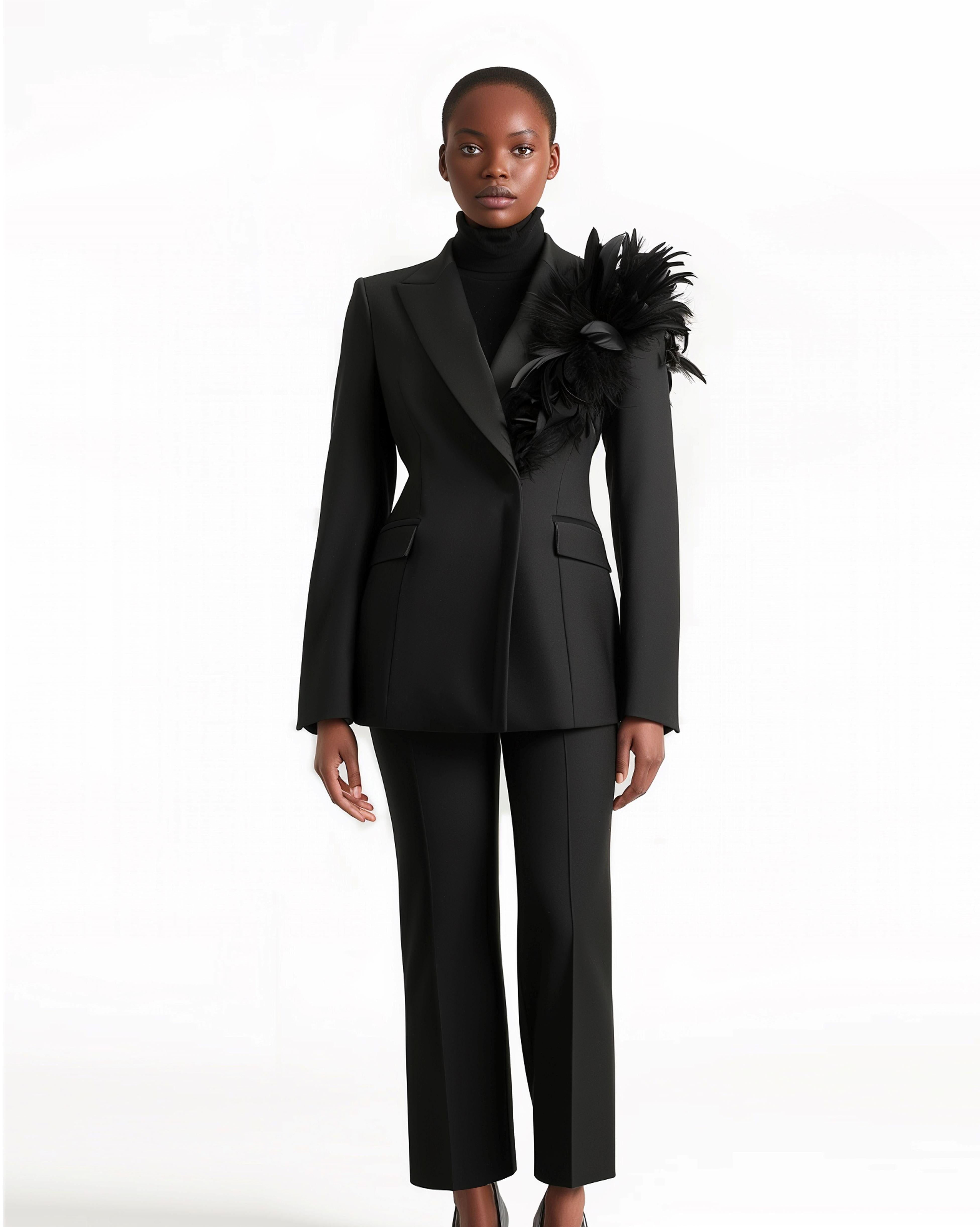 Black Feather Trimmed Blazer sold by JW PEI