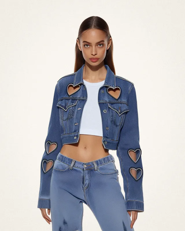 Lily Heart Cutout Denim Jacket - Blue sold by JW PEI