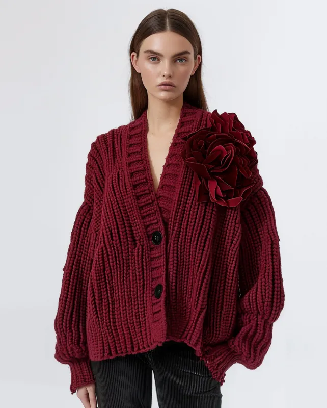 Grace Chunky Knit Cardigan - Burgundy sold by JW PEI