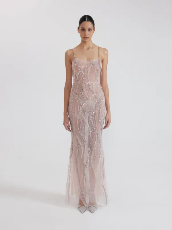 Sequin Embellished Tulle Gown - Pink sold by JW PEI
