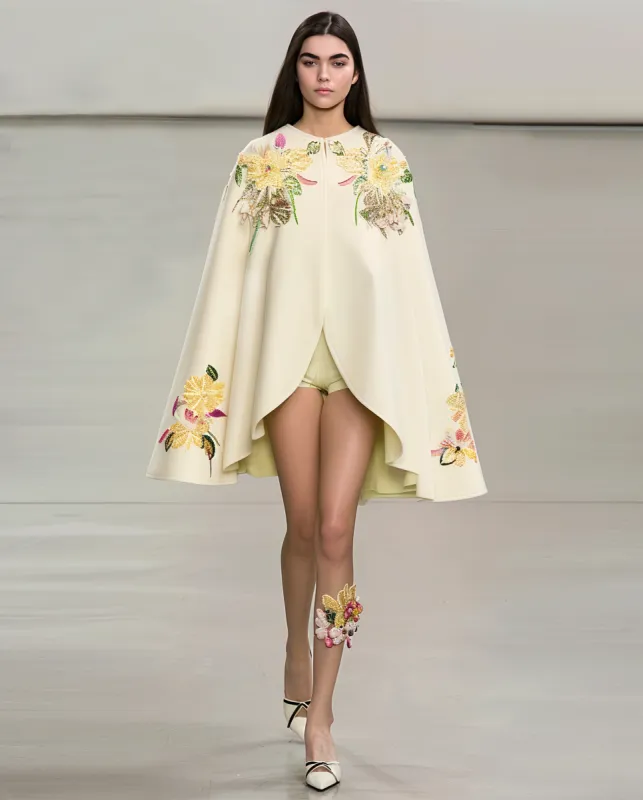 Emily Floral Embroidered Cape - Ivory sold by JW PEI