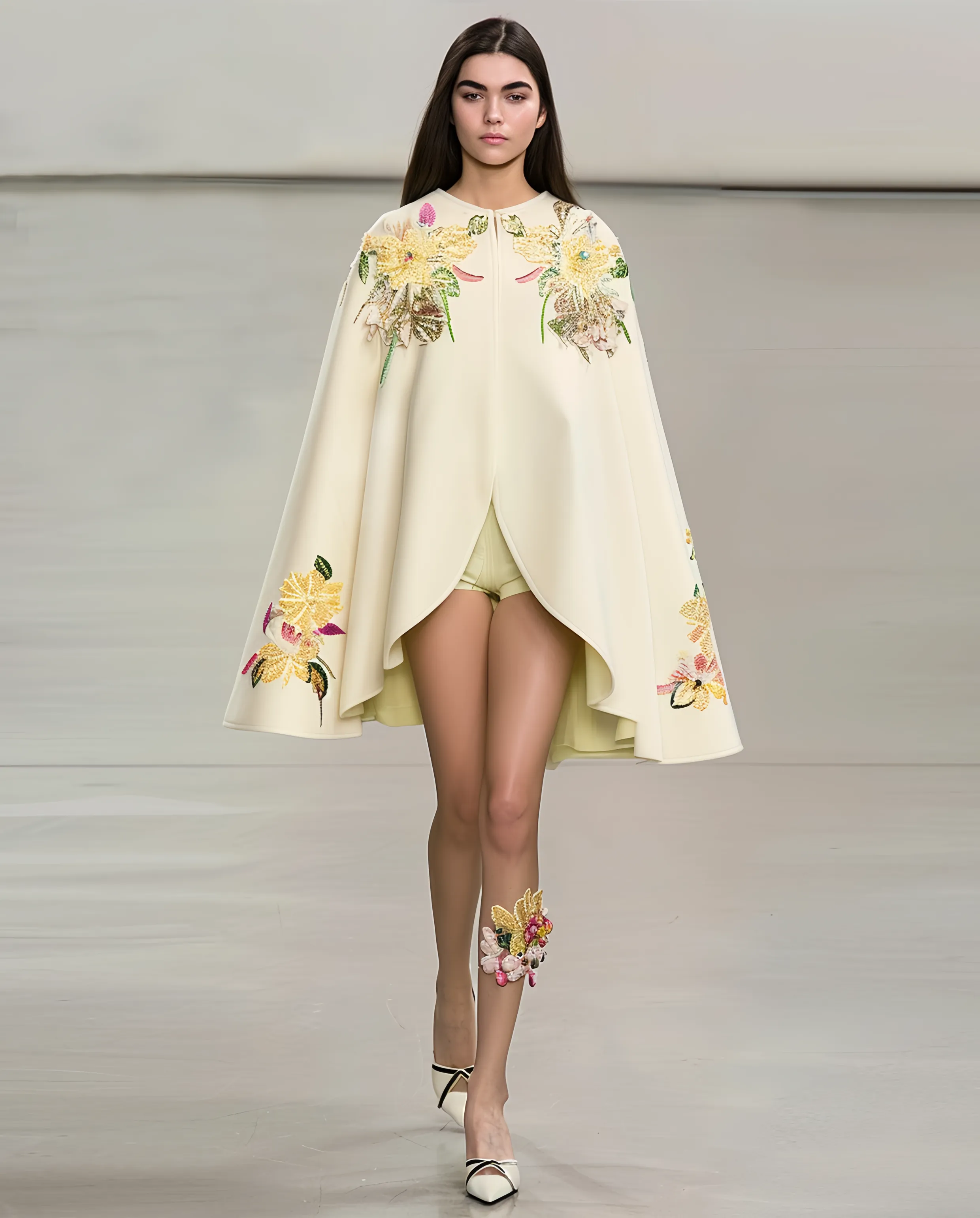 Emily Floral Embroidered Cape - Ivory sold by JW PEI