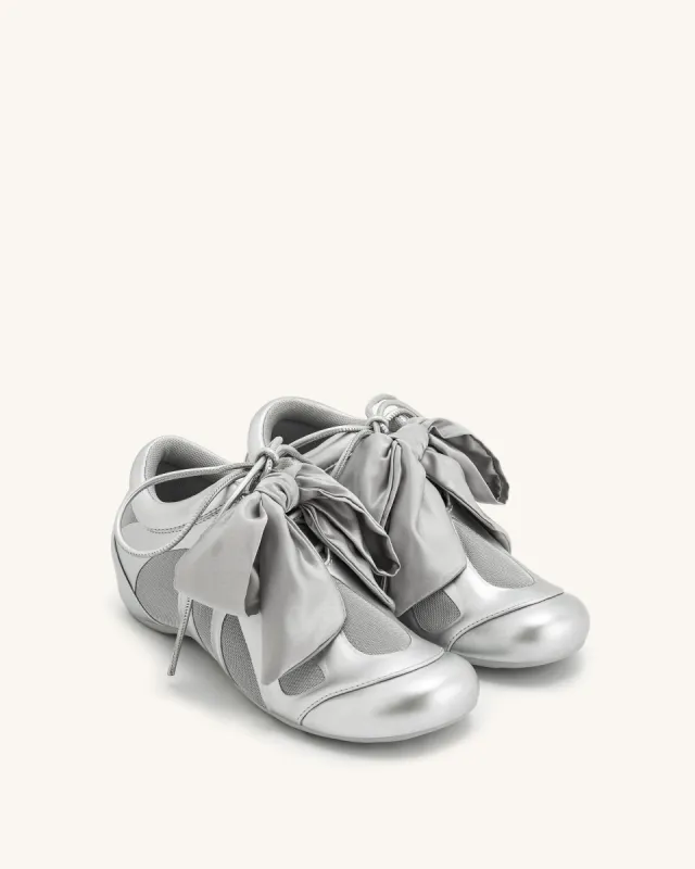 Rosie Metallic Bow Tie Low Top Sneakers - Silver sold by JW PEI