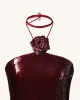 Burgundy Sequinned Halter Mini Dress - Burgundy sold by JW PEI