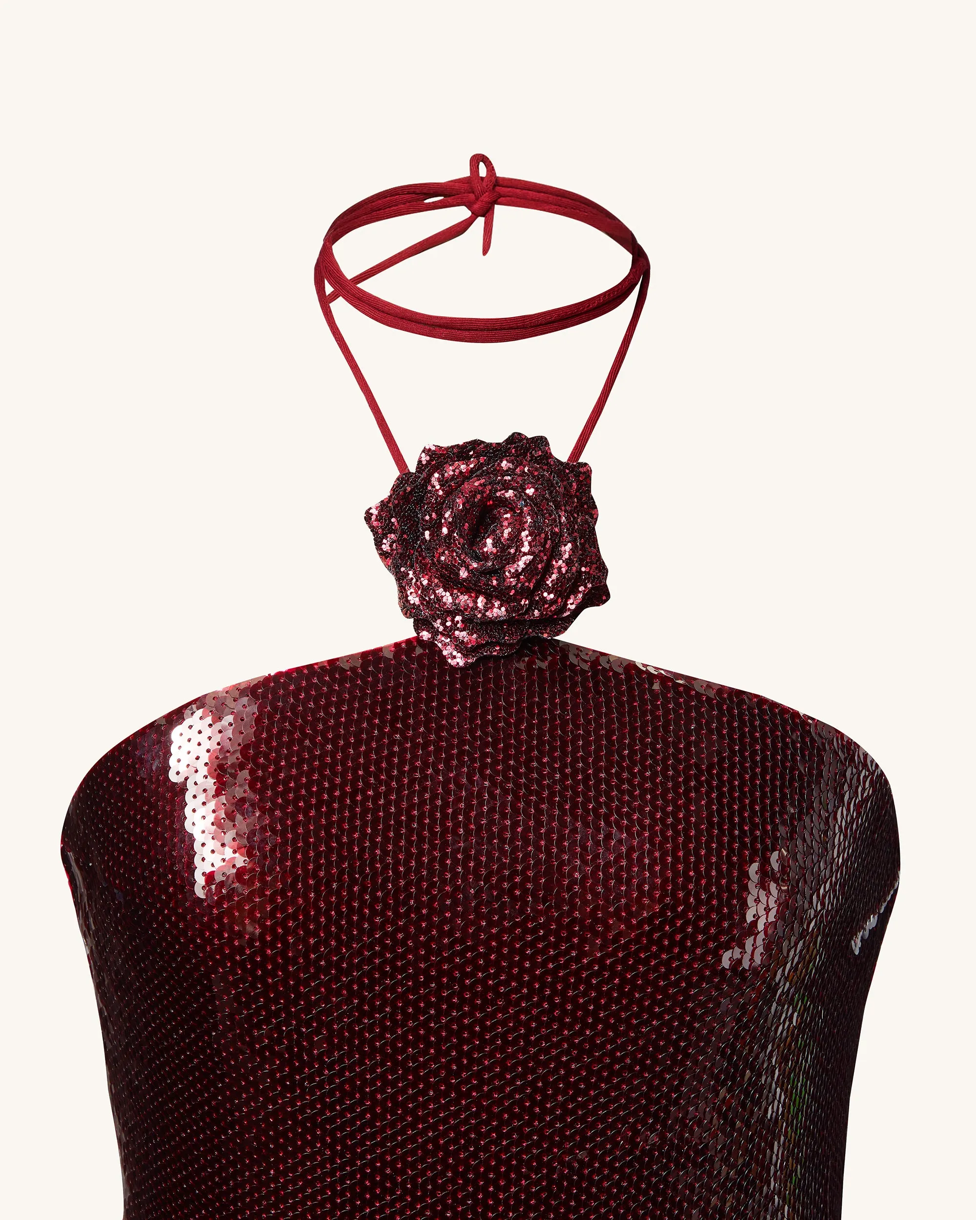 Burgundy Sequinned Halter Mini Dress - Burgundy sold by JW PEI product image thumbnail 3