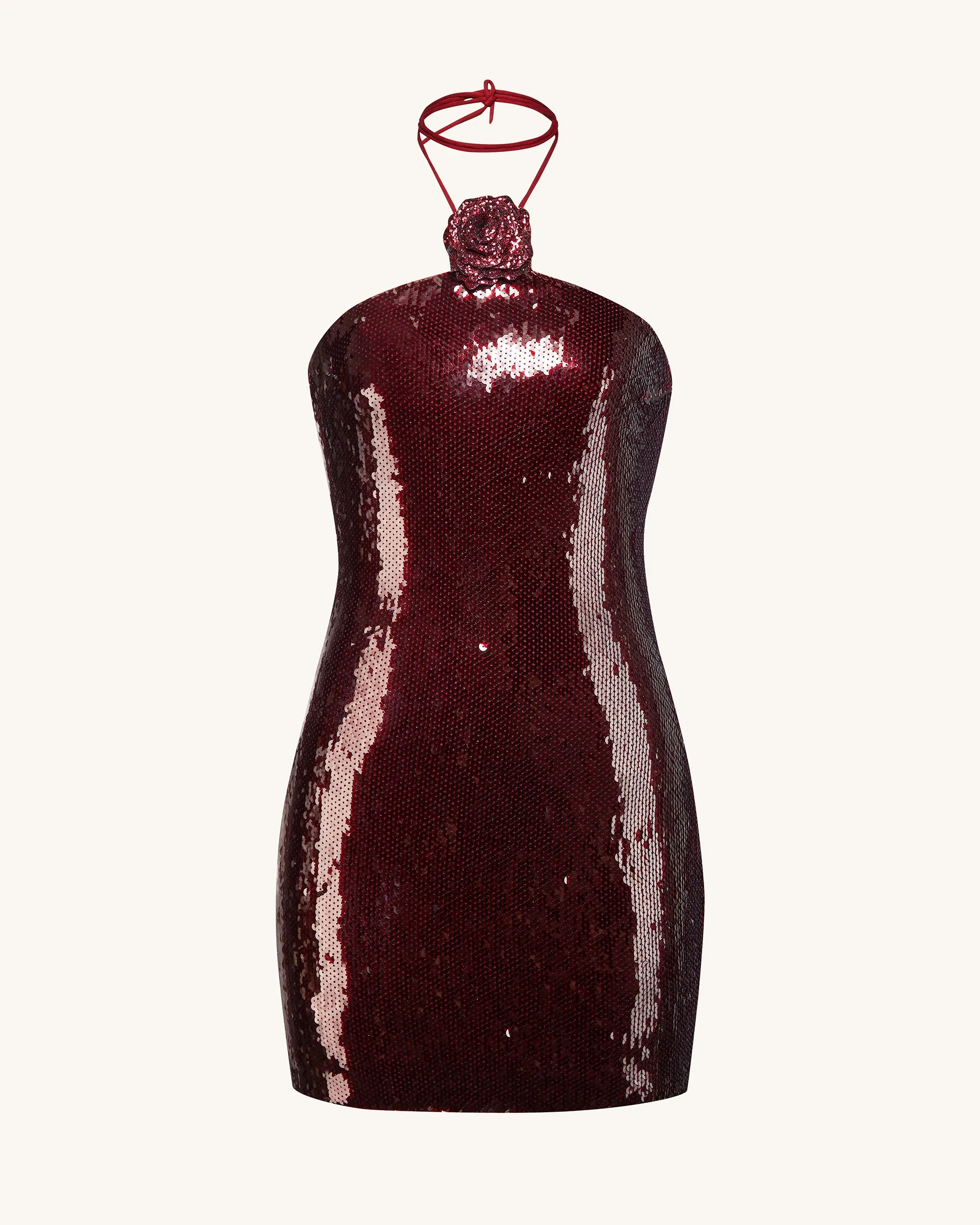 Burgundy Sequinned Halter Mini Dress - Burgundy sold by JW PEI