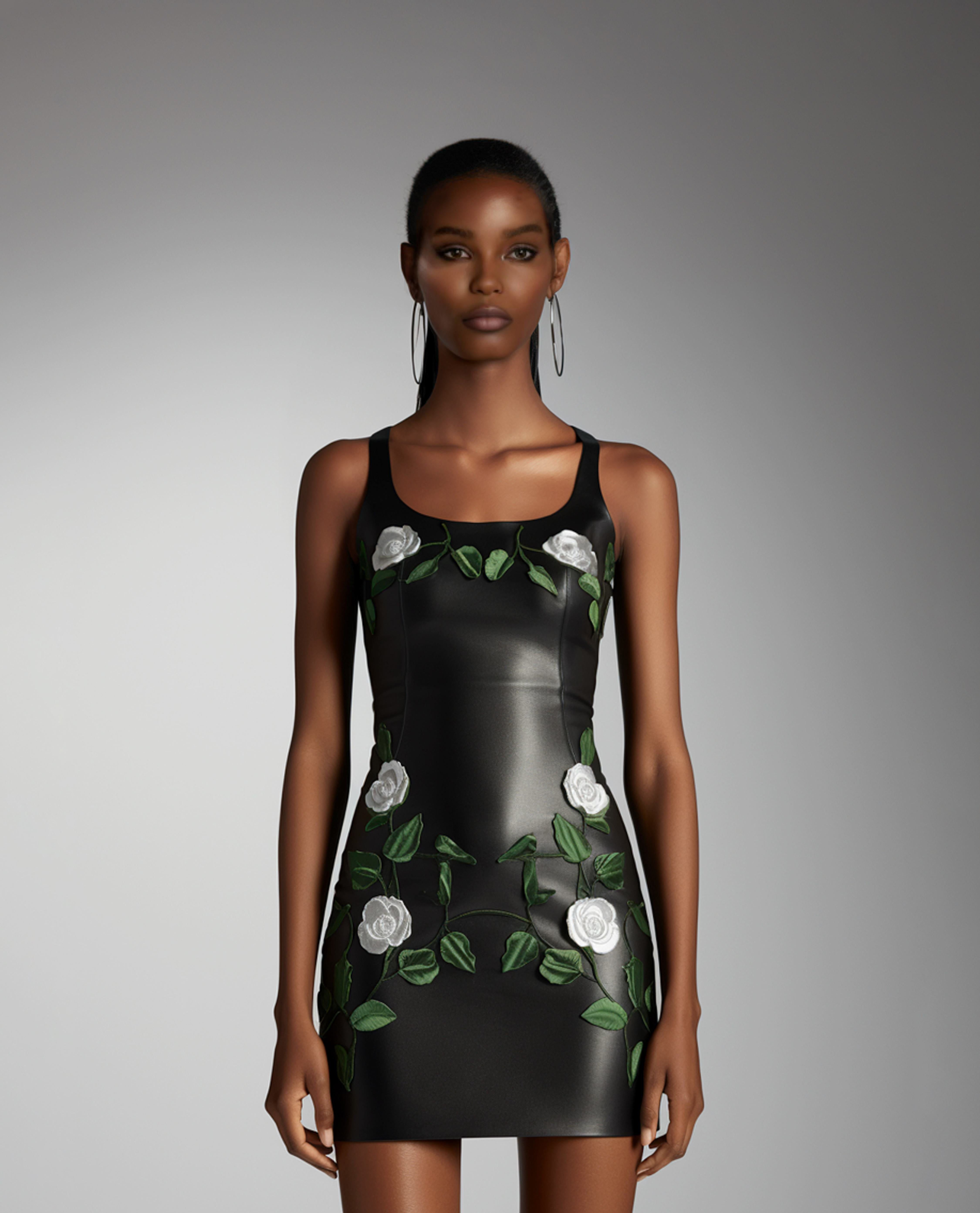 Floral Embroidered Mini Dress - Black sold by JW PEI