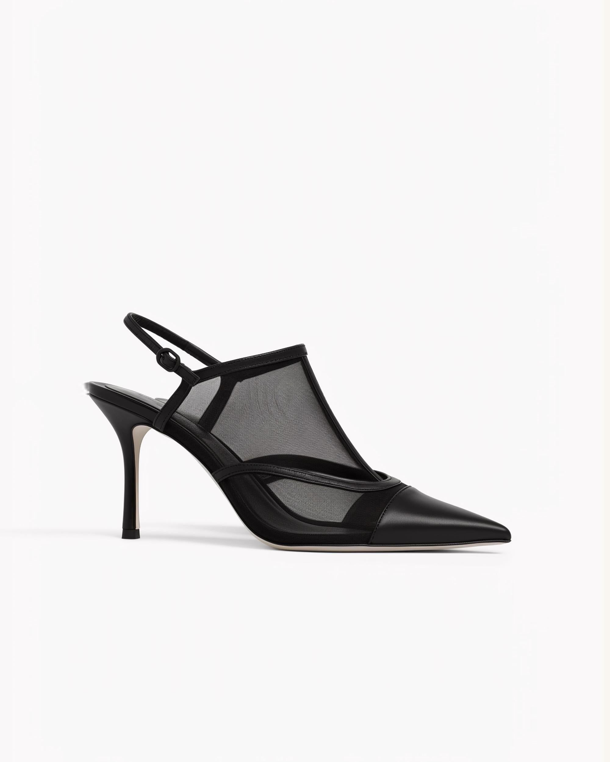 Pointed Mesh Slingback Pumps-Black sold by JW PEI